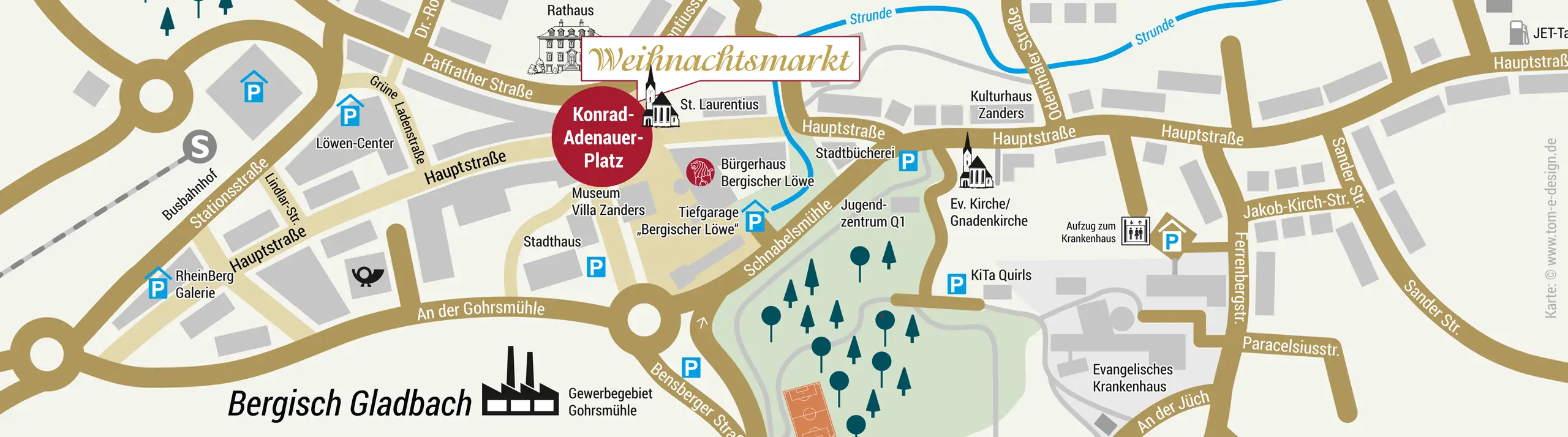 Anfahrztskarte zum Weihnachtsmarkt Bergisch Gladbach als PDF zum Download
